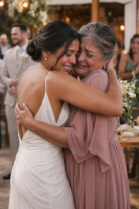 Foto de casamento — a noiva abraçando a mãe