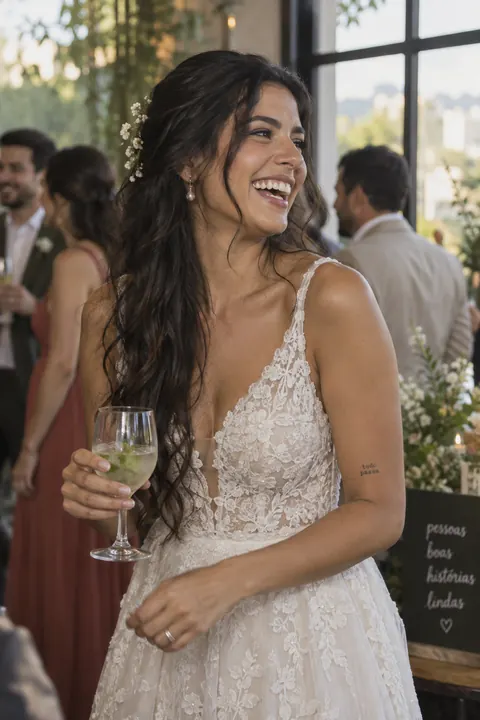 Foto de casamento — a noiva rindo na festa