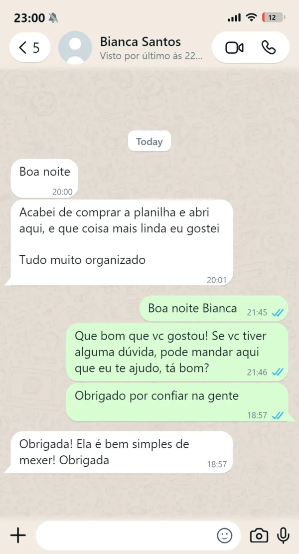 Mensagem de uma noiva no WhatsApp dizendo que ficou tudo organizado