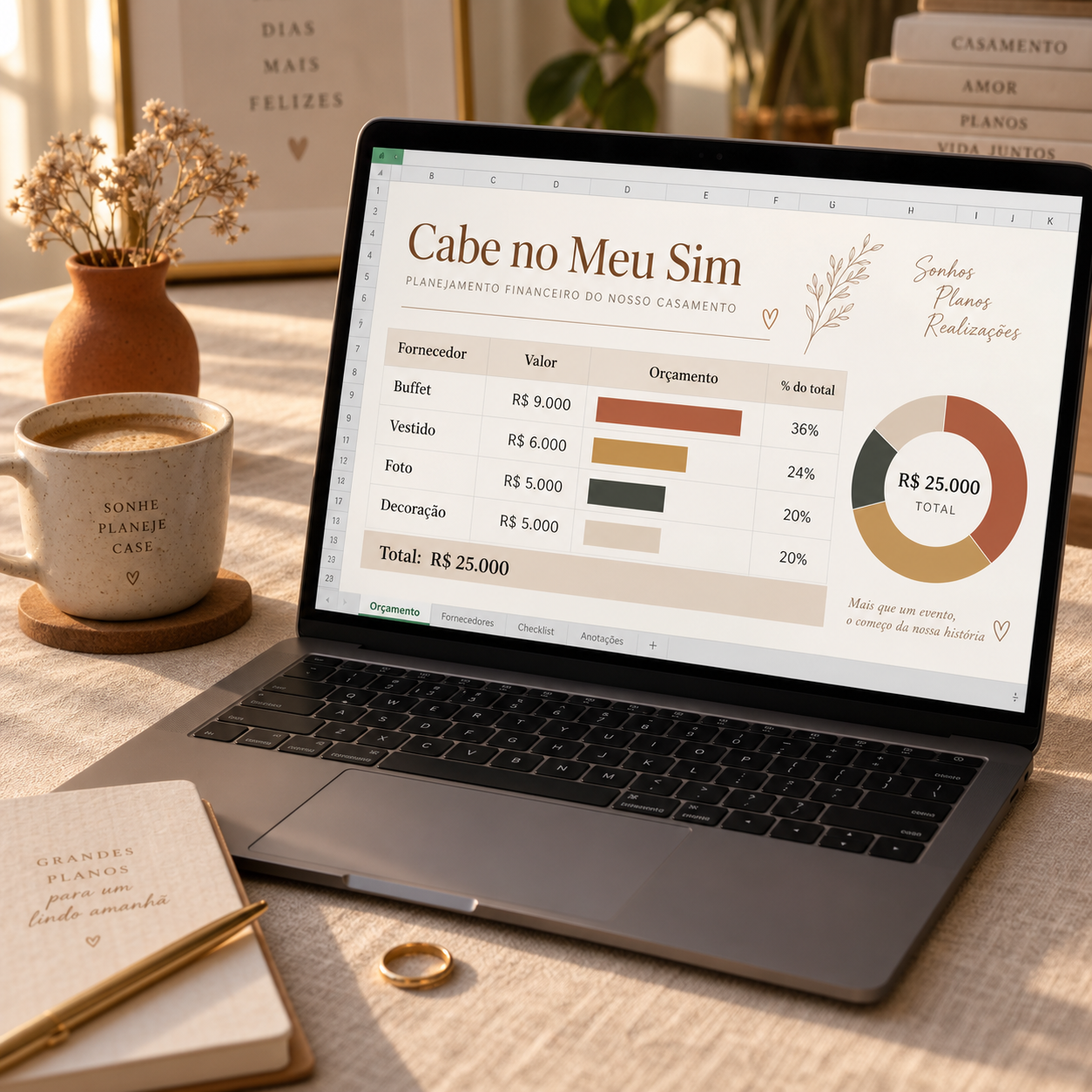 Planilha de Orçamento de Casamento no notebook